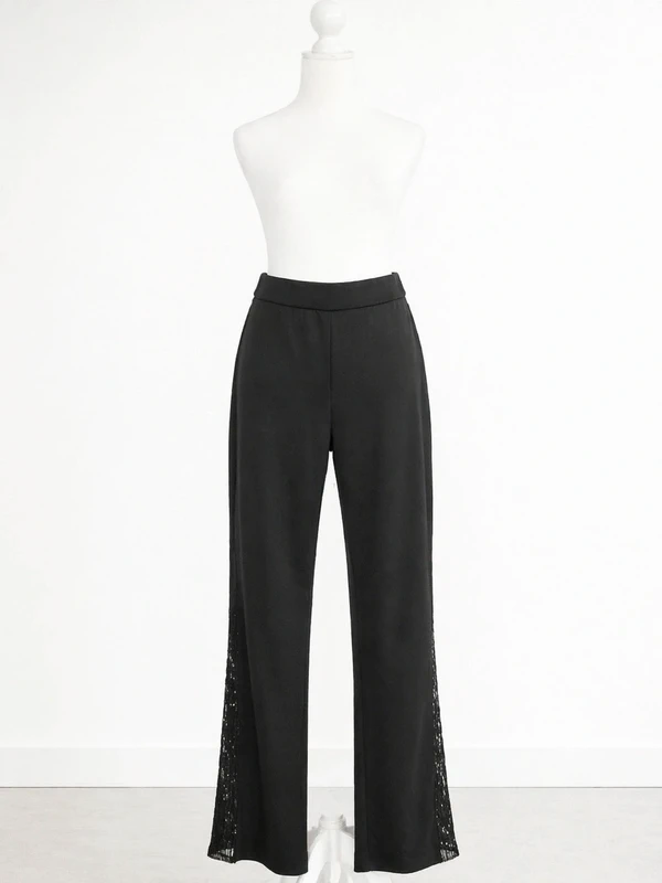 ✨ Pantalon noir élégant avec détails dentelle – chic & moderne ✨