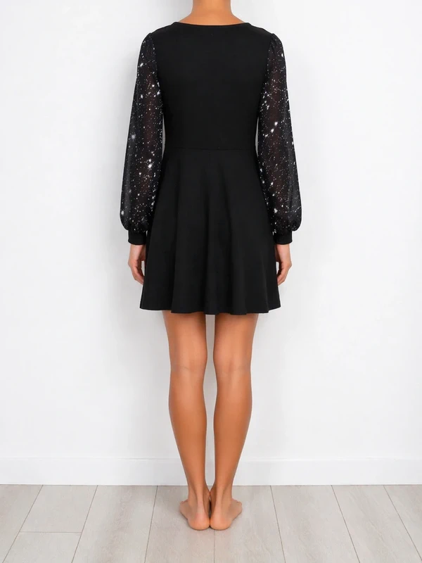 ✨ Robe noire manches pailletées – élégante & chic ✨